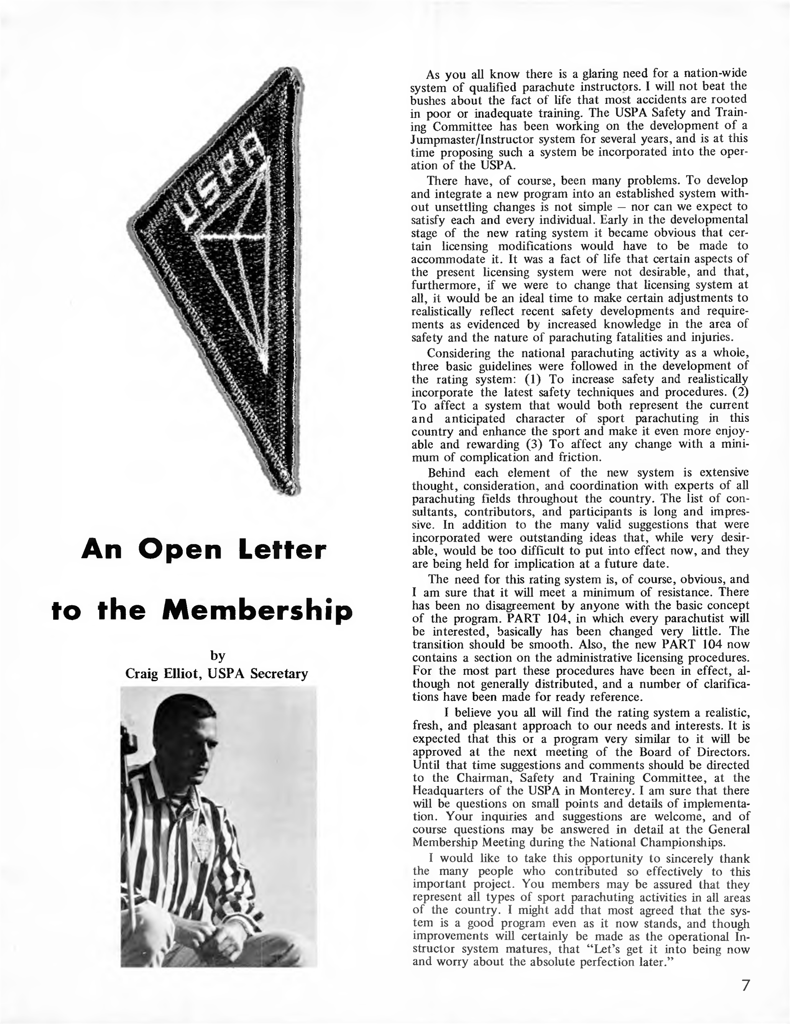 An Open Letter to the Membership