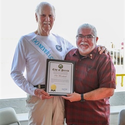 The Mayor of Perris, California presents Moorehead with a certificate of achievement. Photo by Randy Forbes..